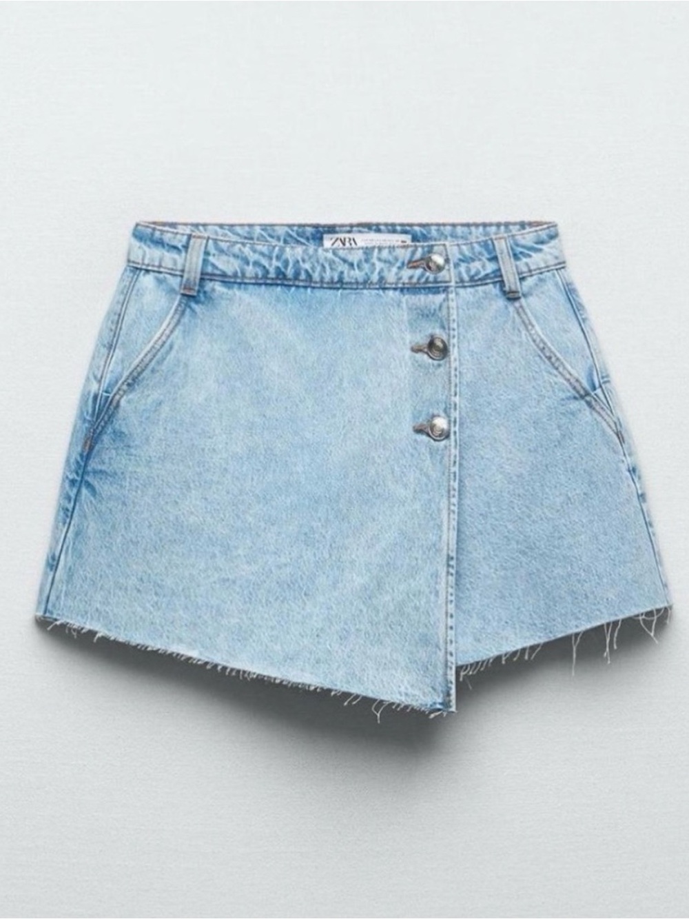 ZARA Light Blue Denim Wrap Skort with Button Detail
